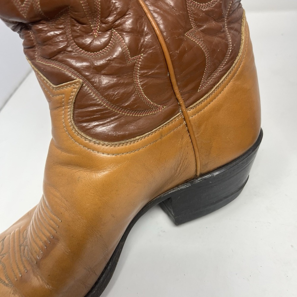 VTG Tony Lama Cowboy Boots Brown Leather Western Mens Size 10.5 D Two Tone 7145 - Picture 16 of 16